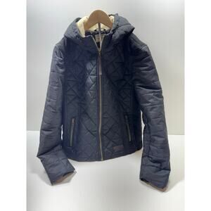 GH Bass & Co Kids Quilted Black Jacket Hooded Full Zip Coat Sz M Pockets Unisex